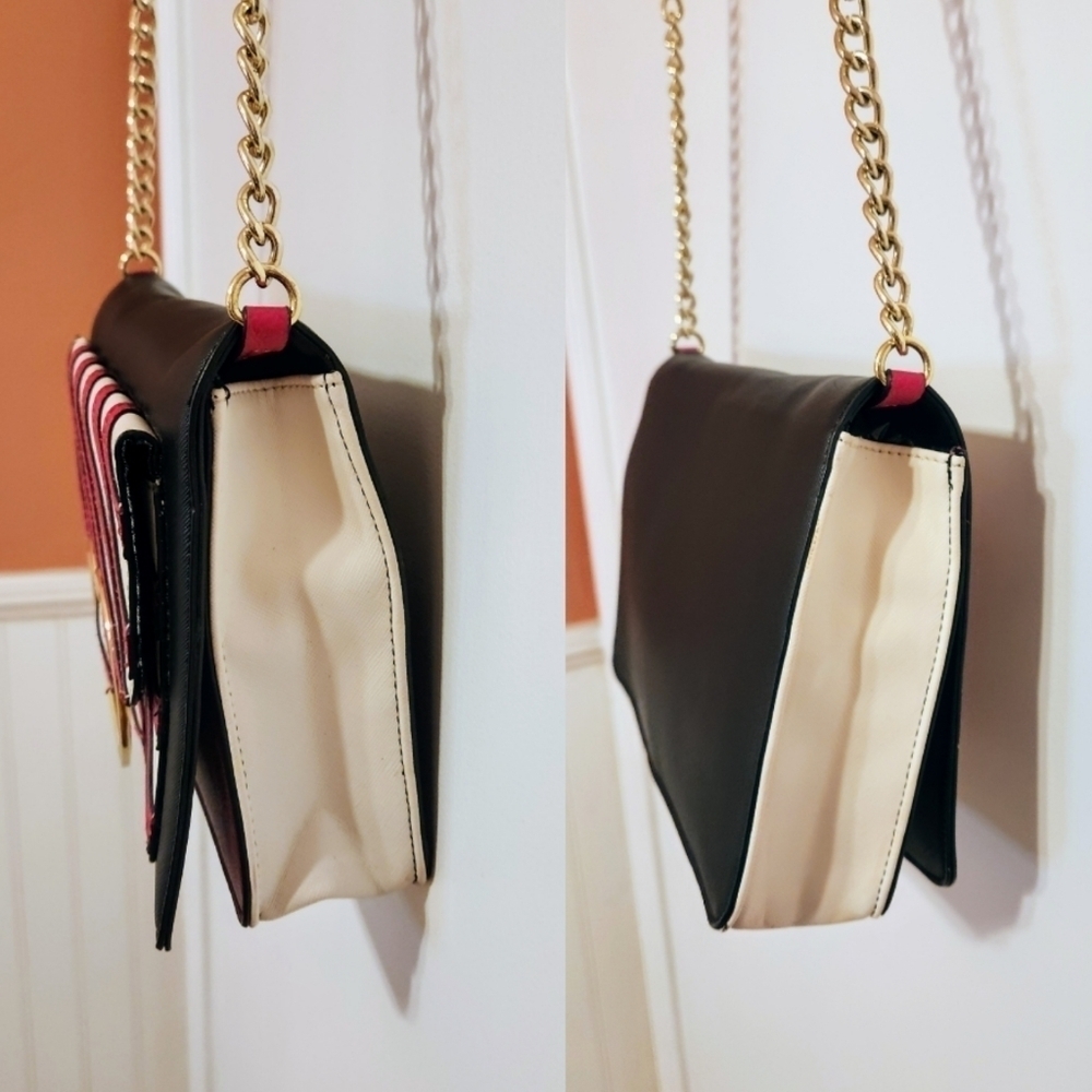 ❗️SOLD❗Betsey Johnson | Diagonal Stripe Front Pocket Foldover Flap Crossbody Bag - Picture 3 of 12